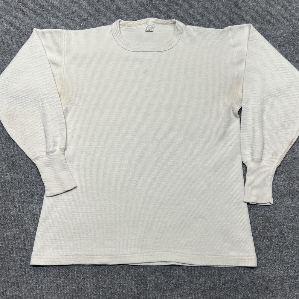 Vintage TownCraft Undershirt Mens Large White Cotton Thermal Waffle Long Johns